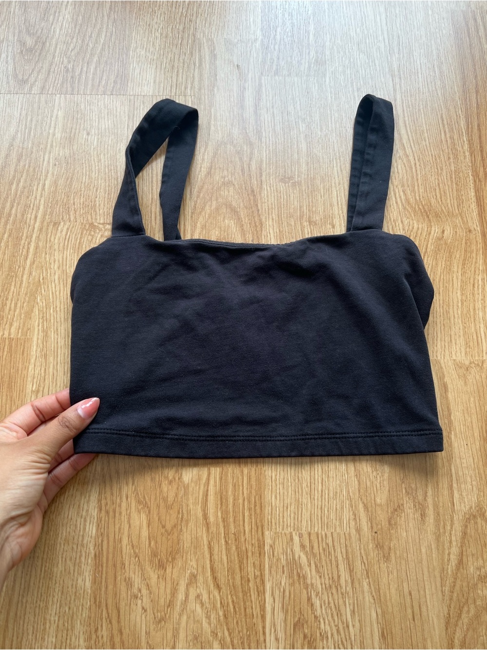 Black Cropped Tank Top with Wide Straps